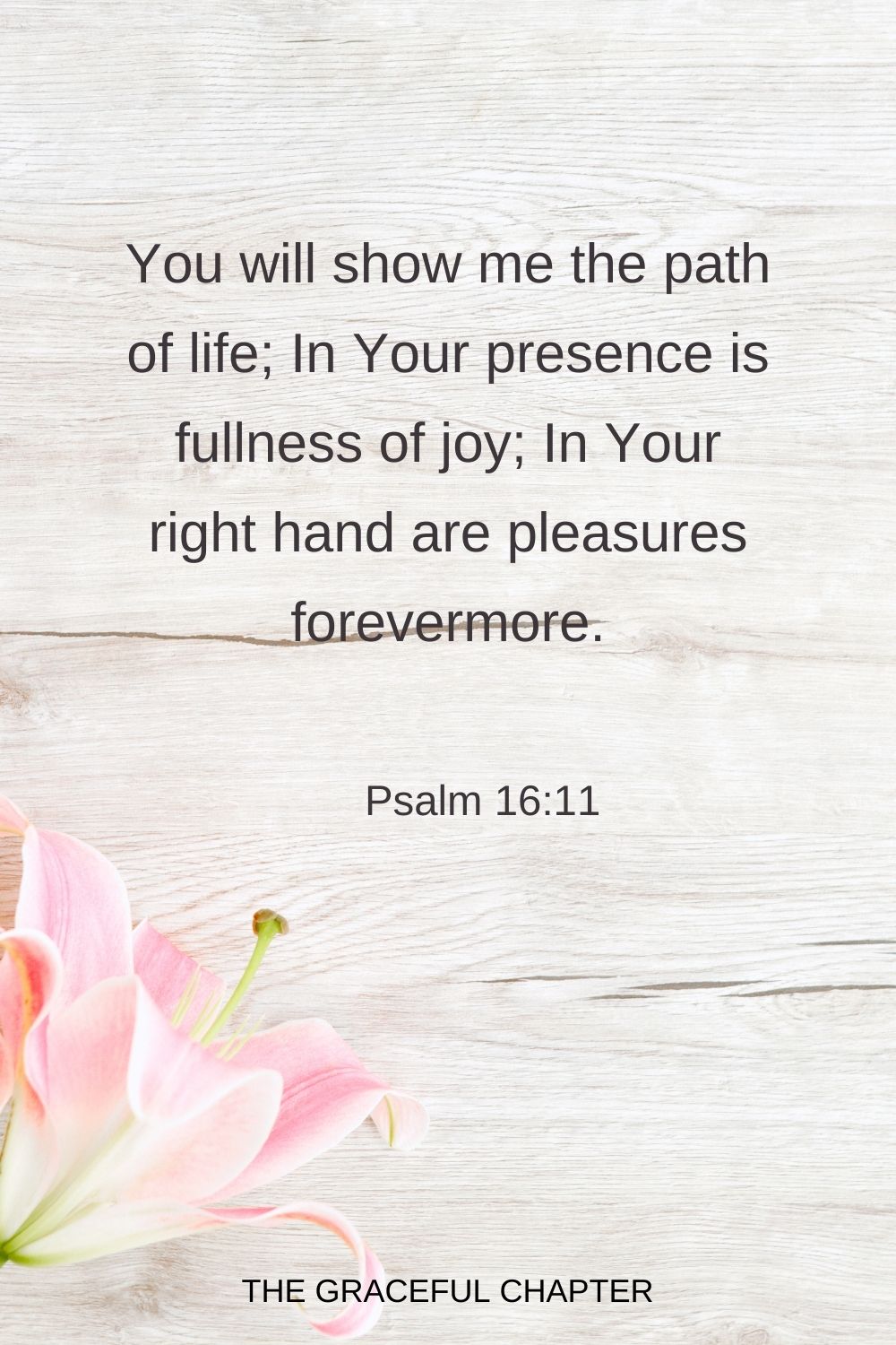 You will show me the path of life; In Your presence is fullness of joy; At Your right hand are pleasures forevermore. Psalm 16:11