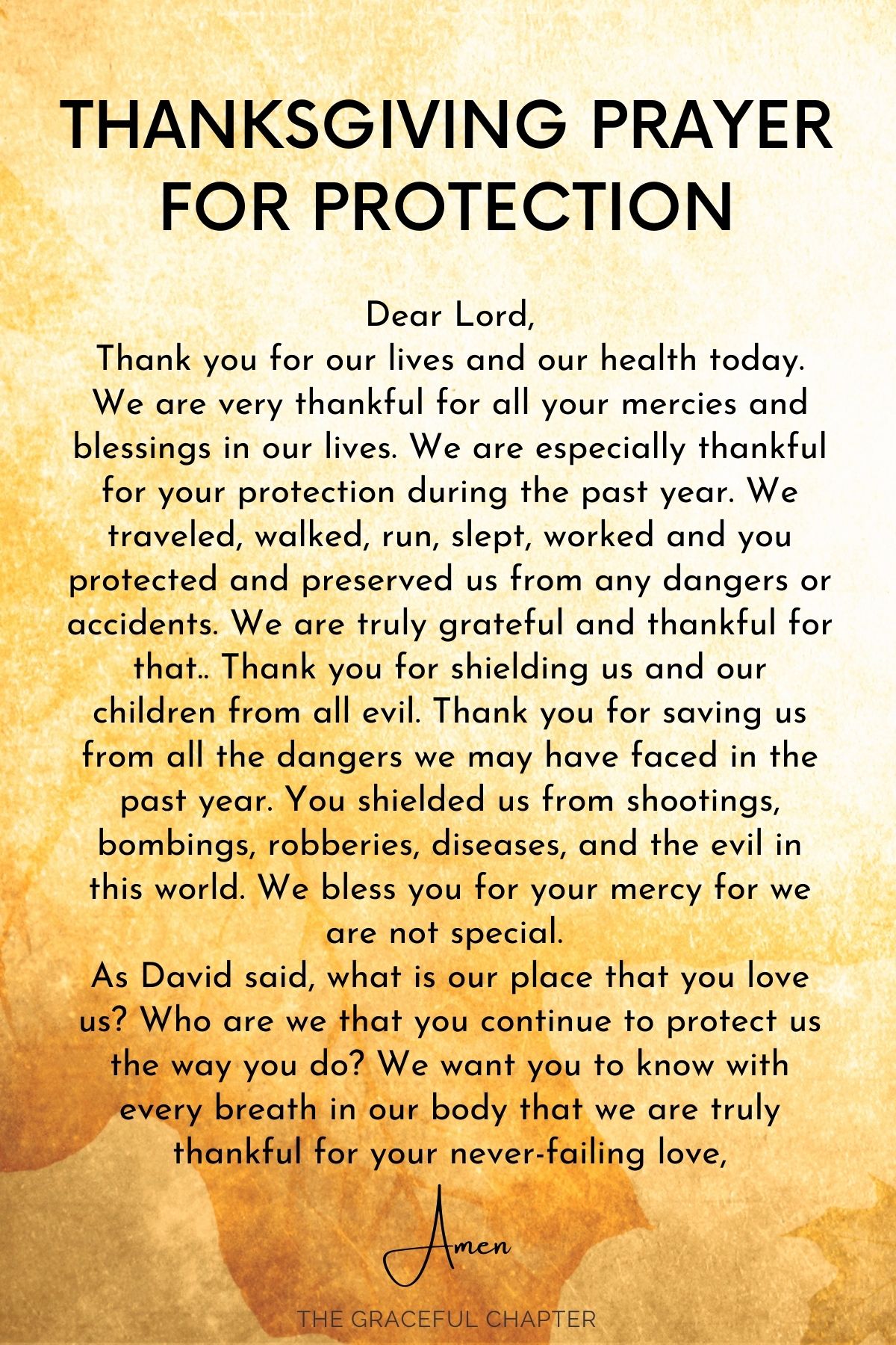 Thanksgiving prayer for protection