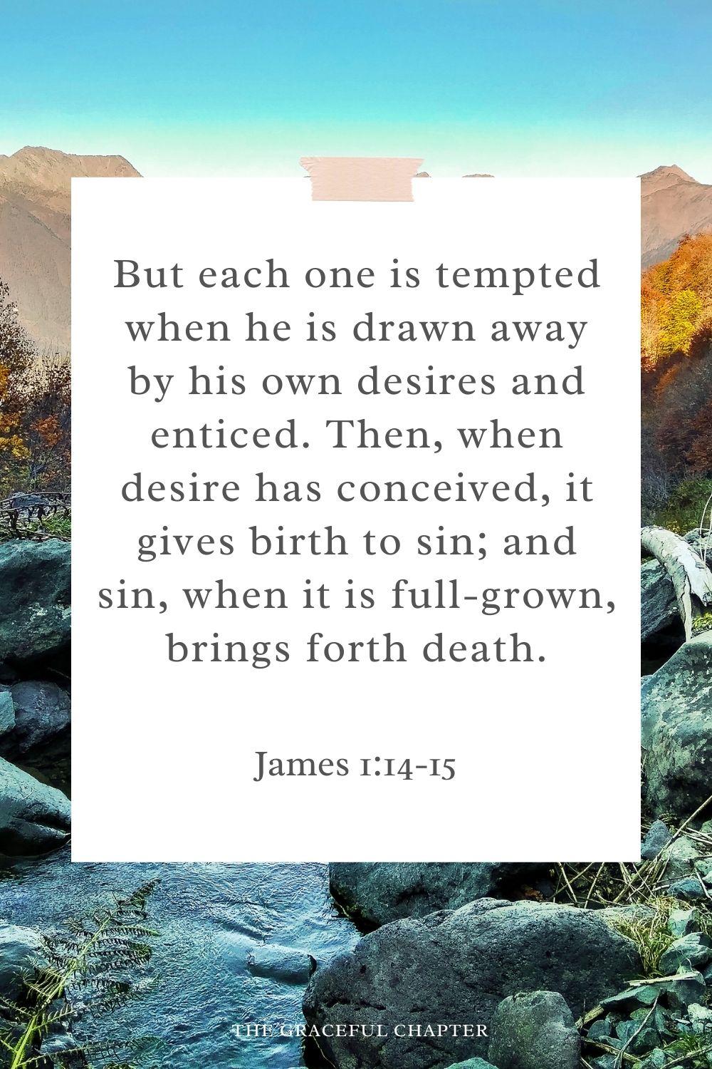 But each one is tempted when he is drawn away by his own desires and enticed. Then, when desire has conceived, it gives birth to sin; and sin, when it is full-grown, brings forth death. James 1:14-15