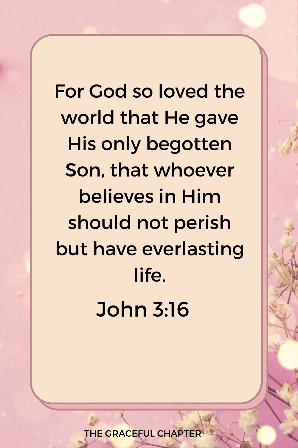 For God so loved the world that He gave His only begotten Son, that whoever believes in Him should not perish but have everlasting life. John 3:16