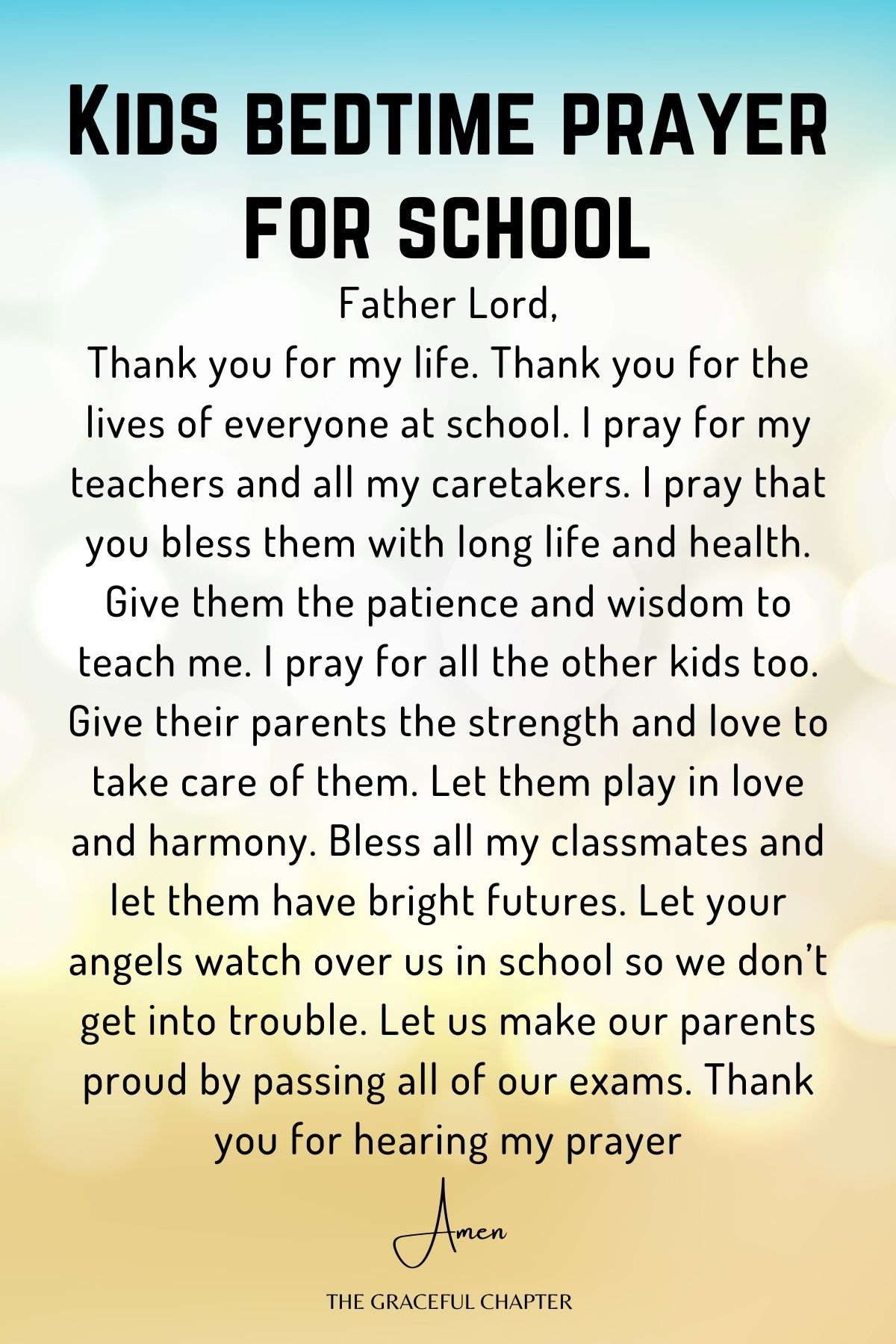 Kids bedtime prayer for school