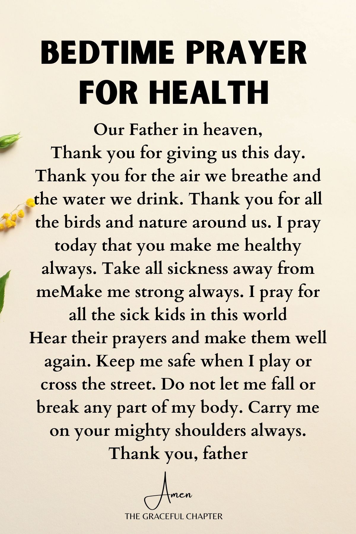 Kids bedtime prayer for health