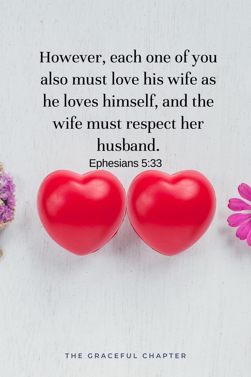 However, each one of you also must love his wife as he loves himself, and the wife must respect her husband. Ephesians 5:33
