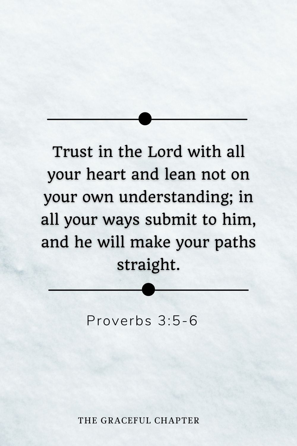 Trust in the Lord with all your heart and lean not on your own understanding; in all your ways submit to him, and he will make your paths straight. Proverbs 3:5-6