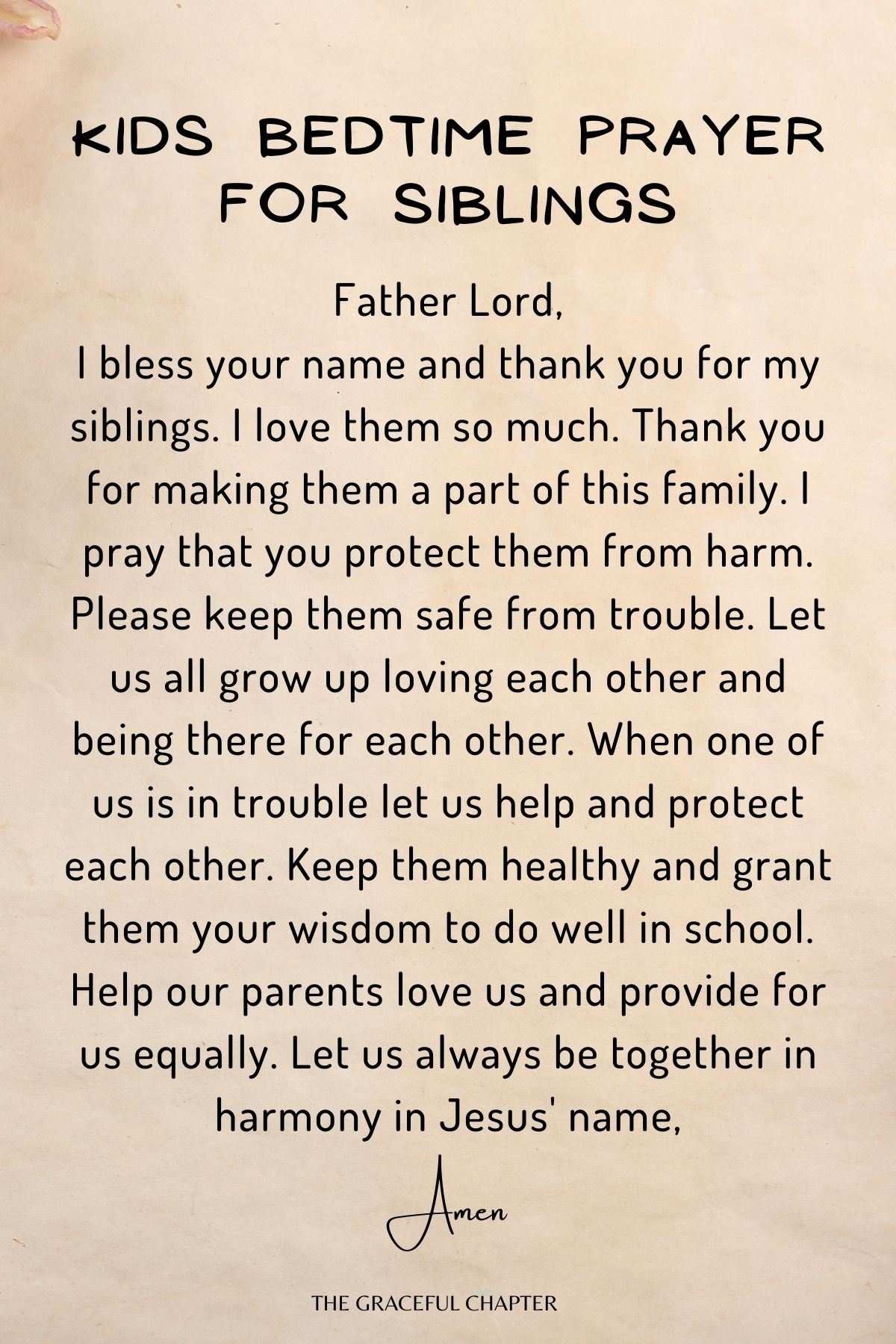 Kids bedtime prayer for siblings