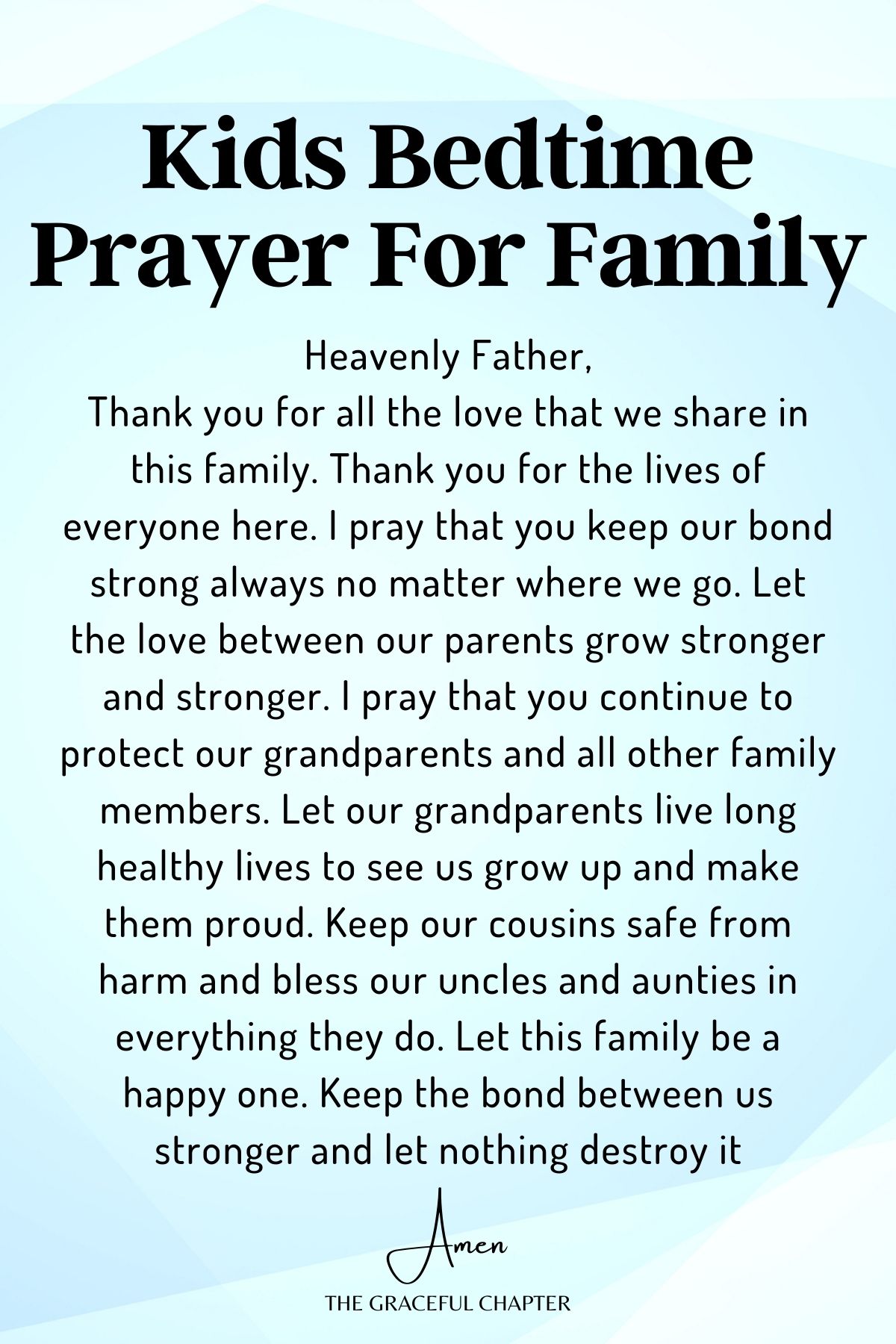 Kids bedtime prayer for family