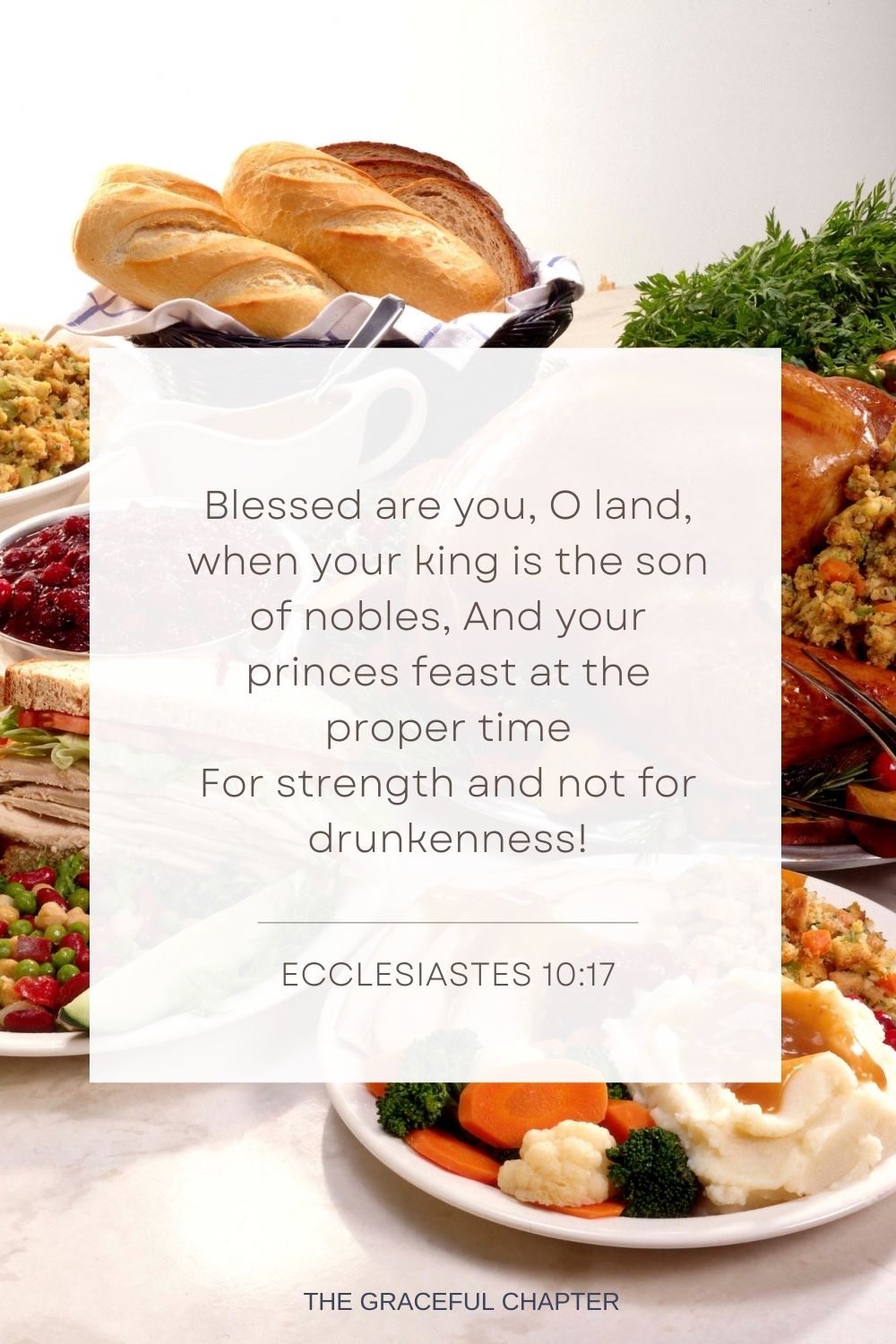 Blessed are you, O land, when your king is the son of nobles, And your princes feast at the proper time For strength and not for drunkenness! Ecclesiastes 10:17