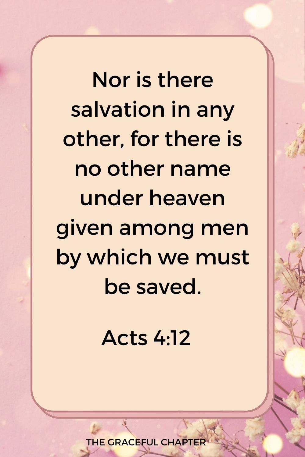 Nor is there salvation in any other, for there is no other name under heaven given among men by which we must be saved. Acts 4:12