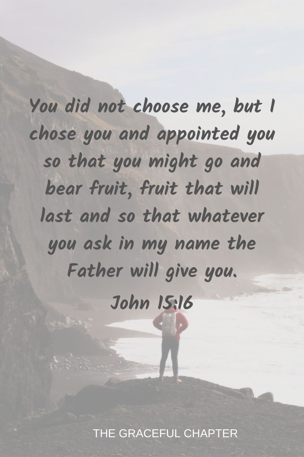 You did not choose me, but I chose you and appointed you so that you might go and bear fruit, fruit that will last and so that whatever you ask in my name the Father will give you. John 15:16