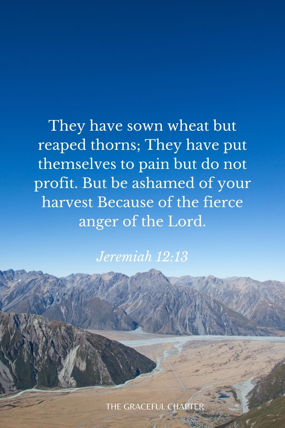 They have sown wheat but reaped thorns; They have put themselves to pain but do not profit. But be ashamed of your harvest Because of the fierce anger of the Lord. Jeremiah 12:13