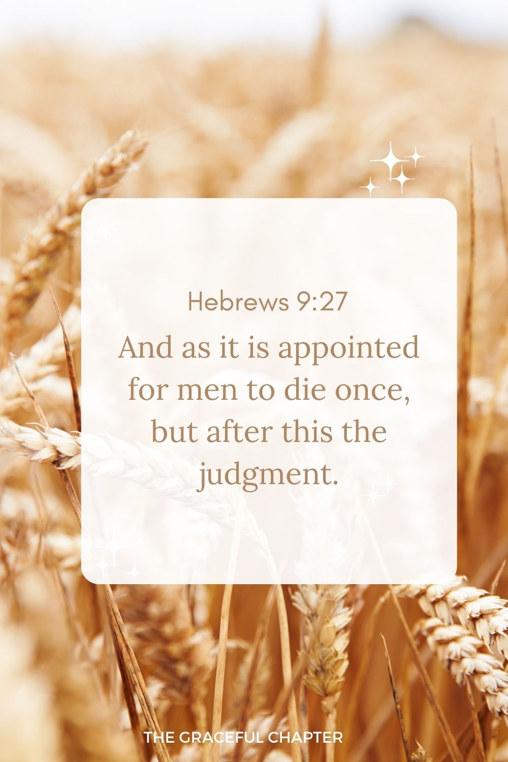 And as it is appointed for men to die once, but after this the judgment. Hebrews 9:27