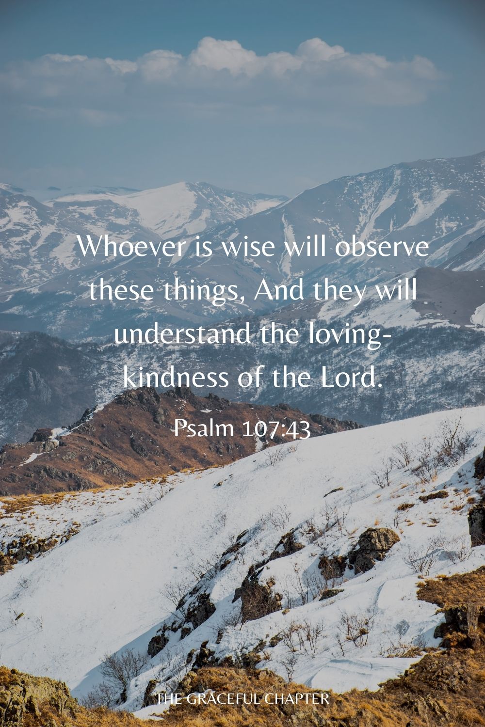 Whoever is wise will observe these things, And they will understand the loving-kindness of the Lord. Psalm 107:43