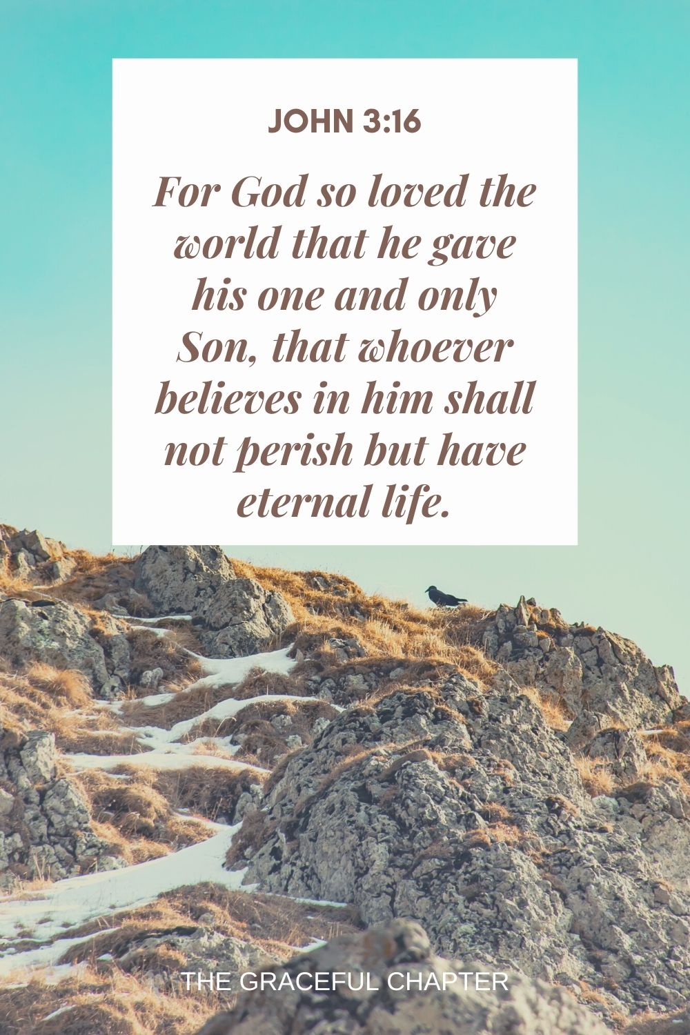 For God so loved the world that he gave his one and only Son, that whoever believes in him shall not perish but have eternal life. For God so loved the world that he gave his one and only Son, that whoever believes in him shall not perish but have eternal life. For God so loved the world that he gave his one and only Son, that whoever believes in him shall not perish but have eternal life. John 3:16