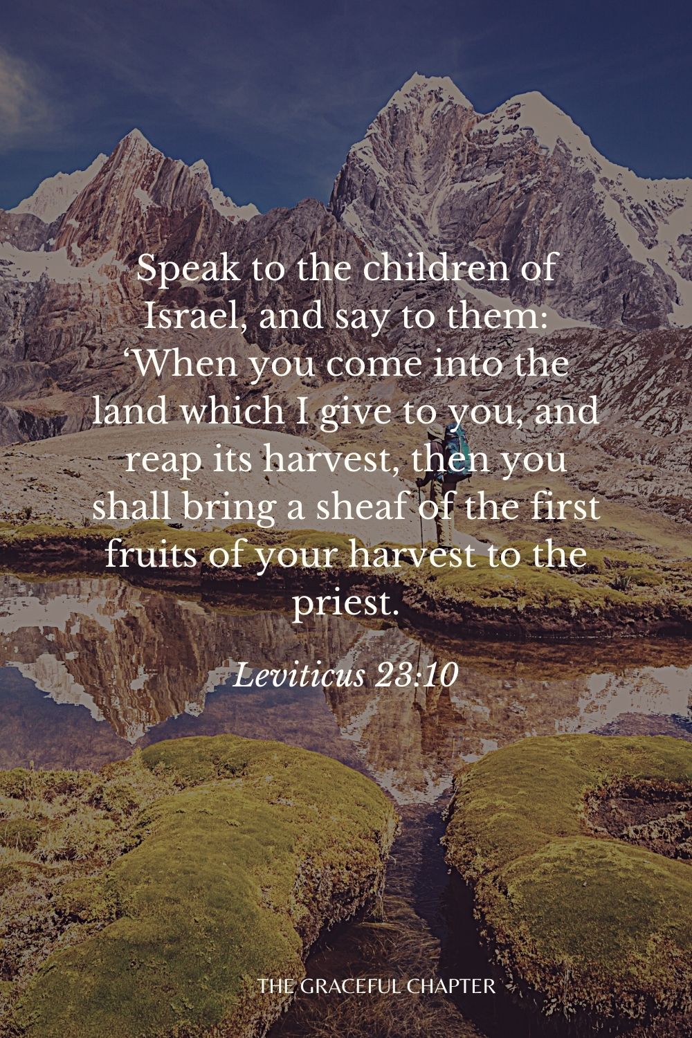 Speak to the children of Israel, and say to them: ‘When you come into the land which I give to you, and reap its harvest, then you shall bring a sheaf of the first fruits of your harvest to the priest. Leviticus 23:10