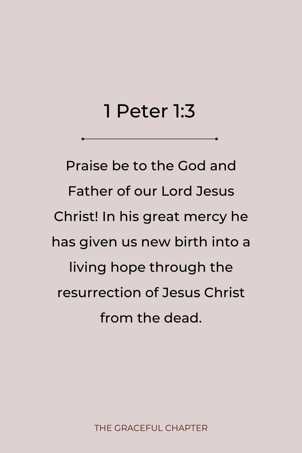 Praise be to the God and Father of our Lord Jesus Christ! In his great mercy he has given us new birth into a living hope through the resurrection of Jesus Christ from the dead. 1 Peter 1:3