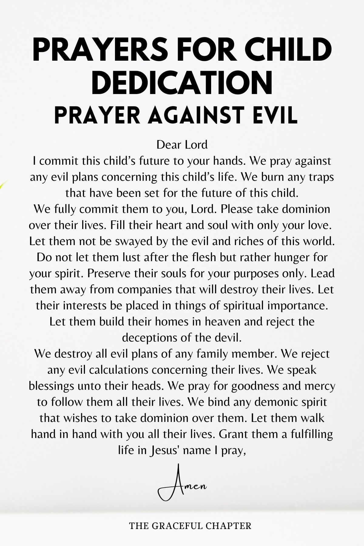 prayers for child dedication - Prayer against Evil