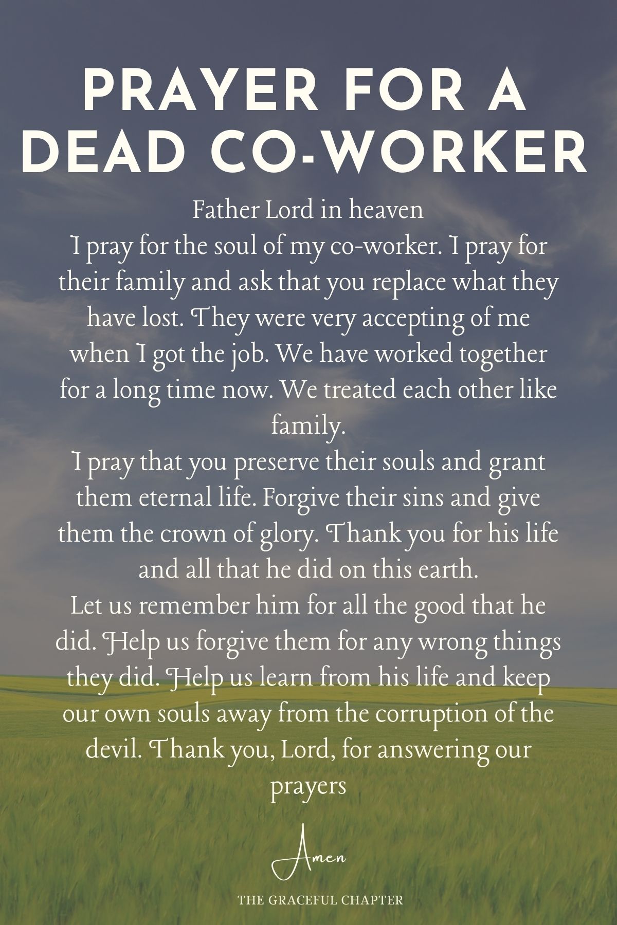 Prayer for a dead co-worker - prayers for the dead