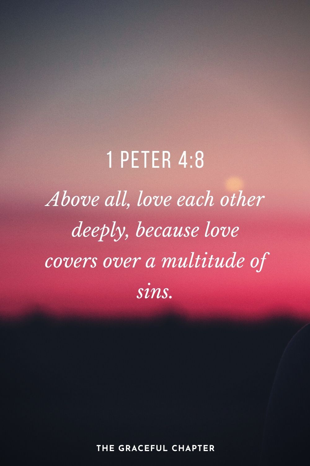 Above all, love each other deeply, because love covers over a multitude of sins. 1 Peter 4:8