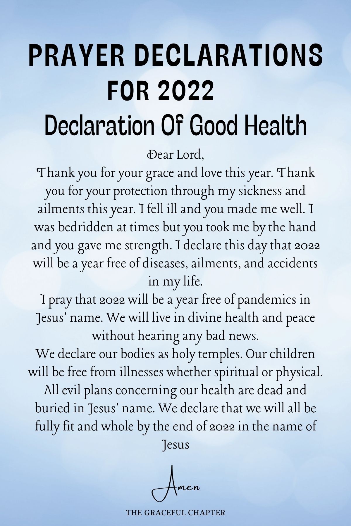 Prayer declarations for 2022 declarations of good health