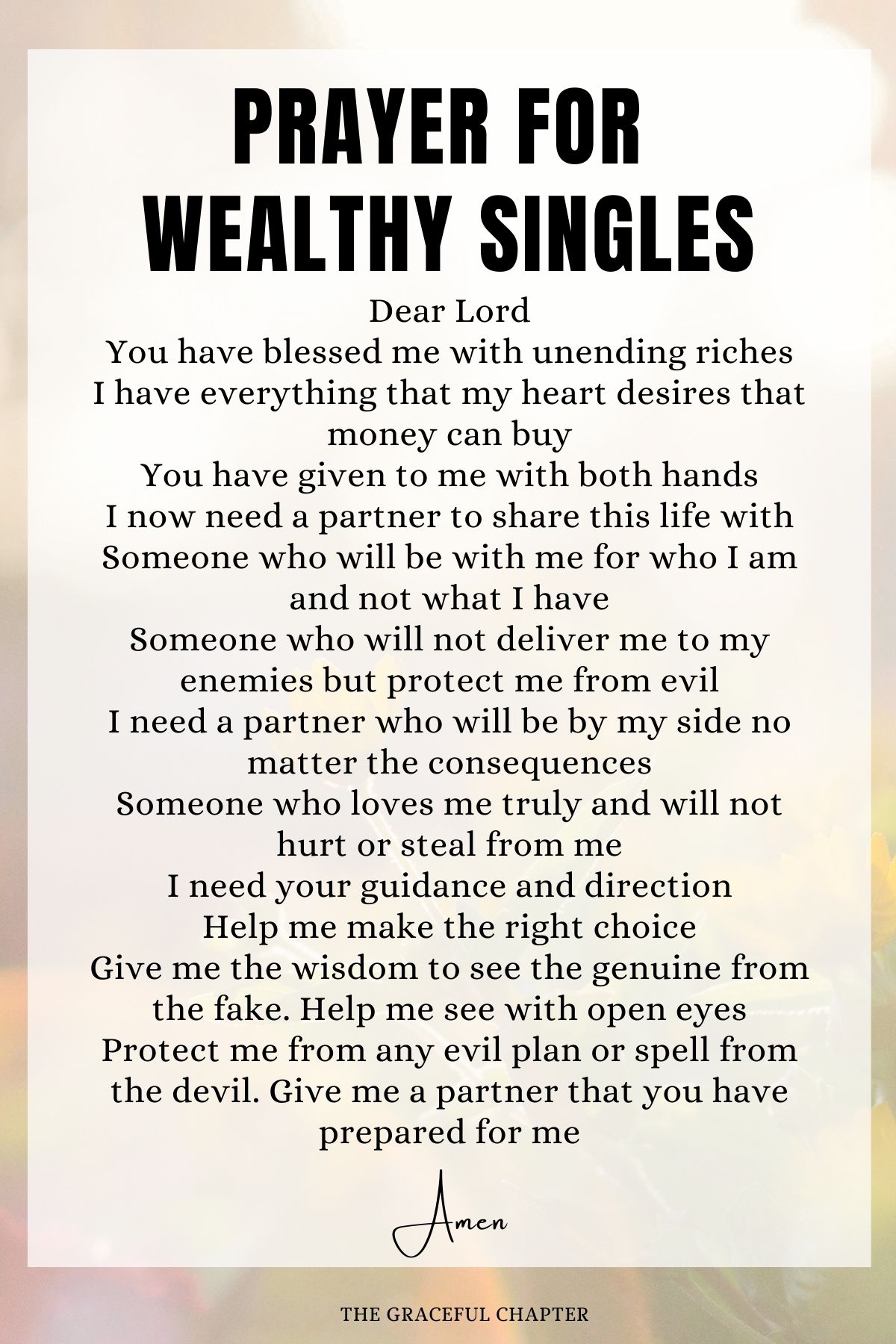 Prayer for Wealthy Singles