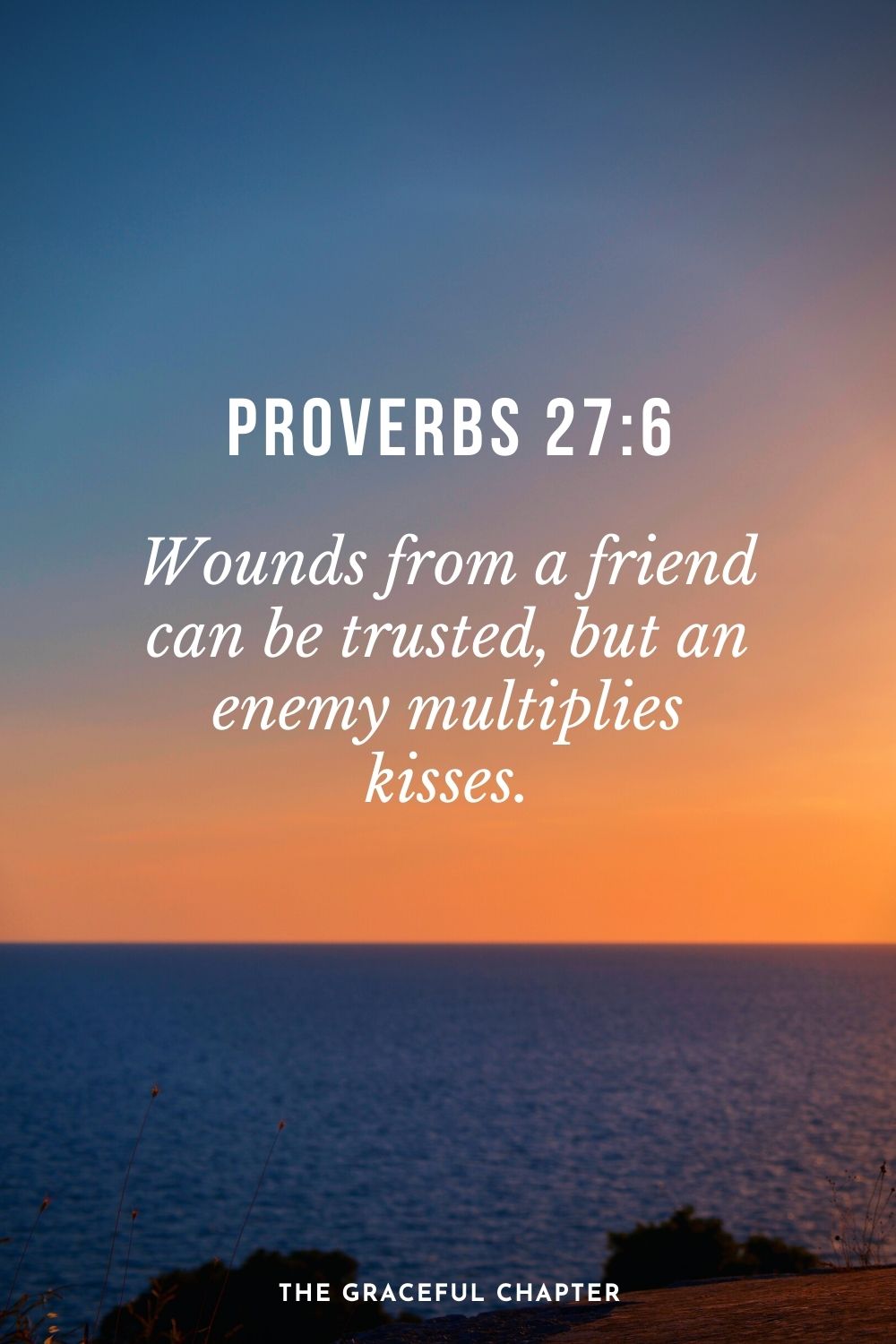 Wounds from a friend can be trusted, but an enemy multiplies kisses. Proverbs 27:6