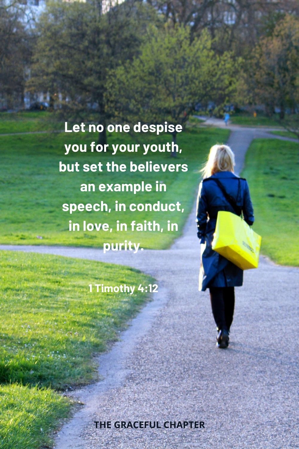 Let no one despise you for your youth, but set the believers an example in speech, in conduct, in love, in faith, in purity. 1 Timothy 4:12