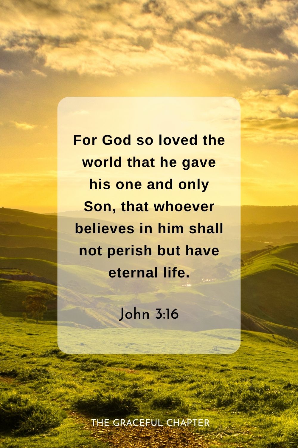 For God so loved the world that he gave his one and only Son, that whoever believes in him shall not perish but have eternal life.