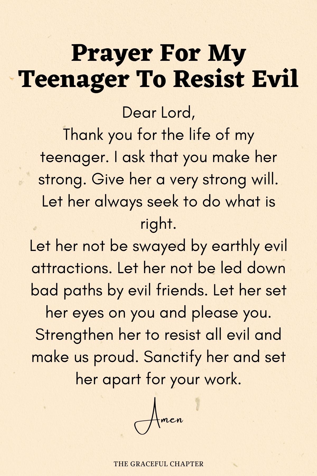 Prayer for my teenager to resist evil