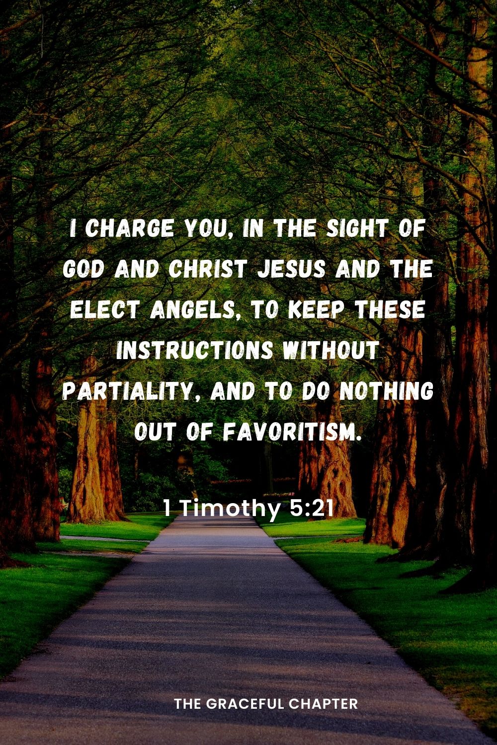 I charge you, in the sight of God and Christ Jesus and the elect angels, to keep these instructions without partiality, and to do nothing out of favoritism.