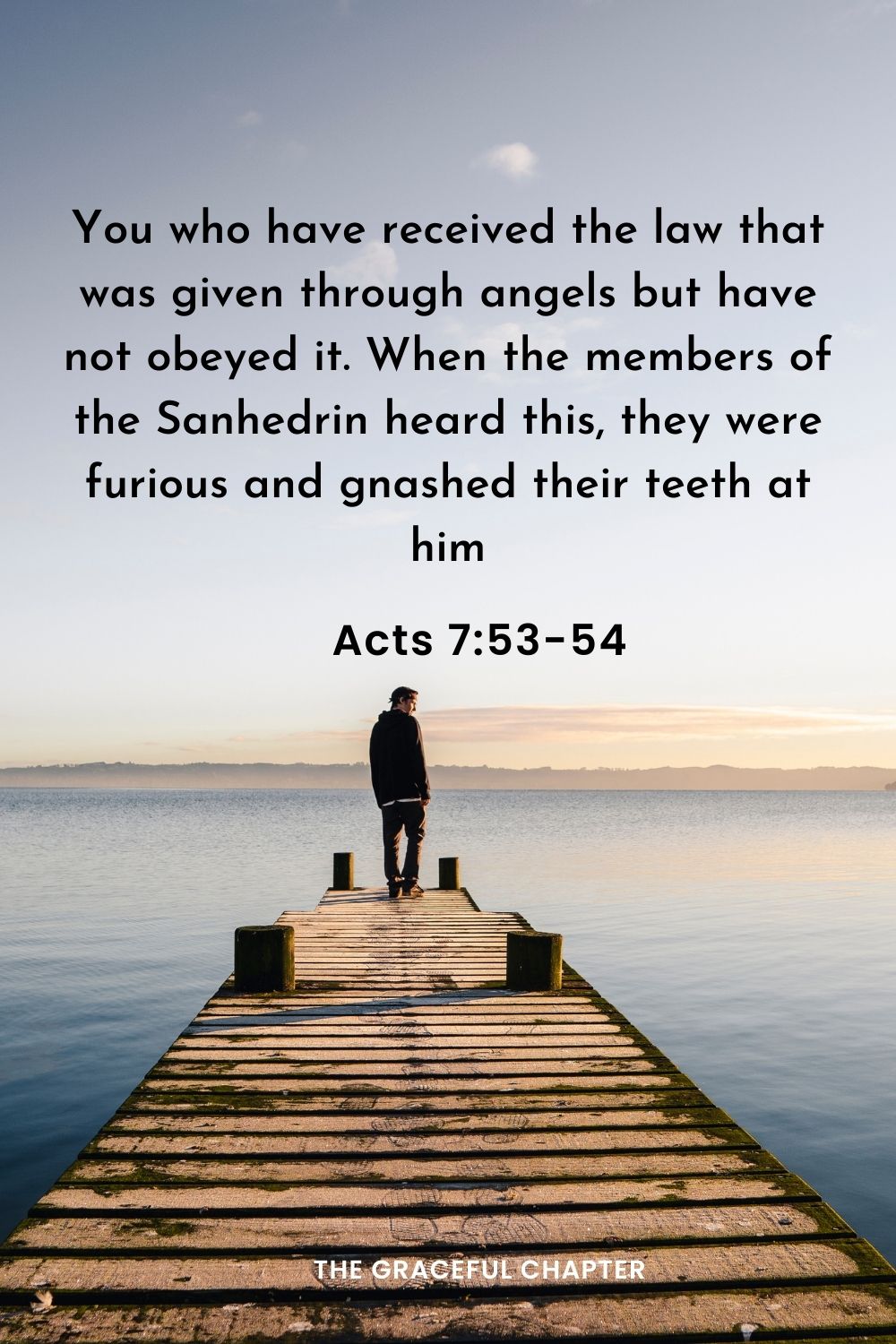 You who have received the law that was given through angels but have not obeyed it. When the members of the Sanhedrin heard this, they were furious and gnashed their teeth at him