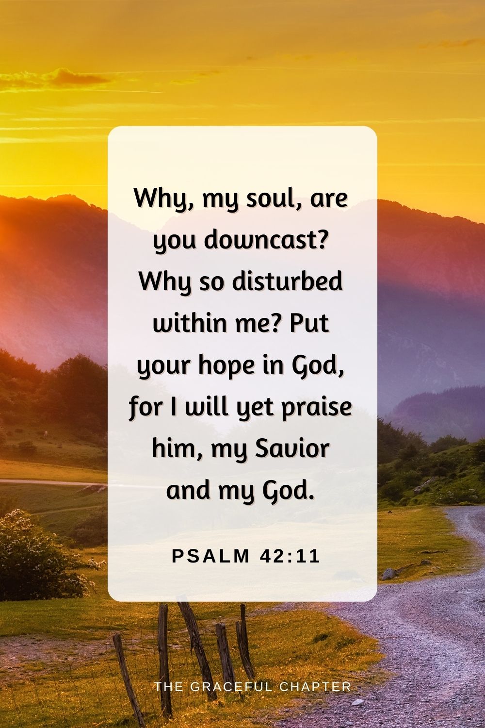 Why, my soul, are you downcast? Why so disturbed within me? Put your hope in God, for I will yet praise him, my Savior and my God.