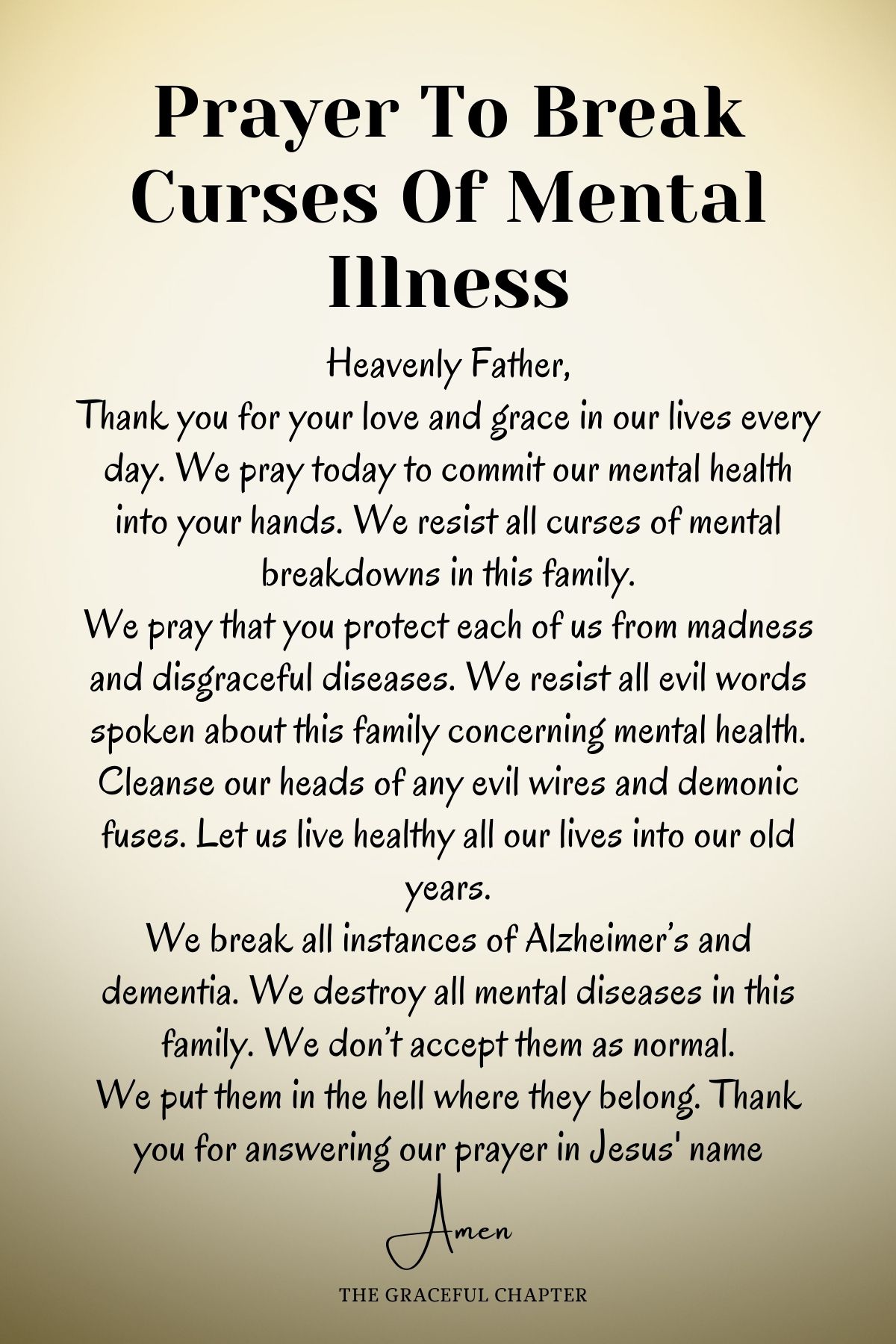 Prayer to break curses of mental illness