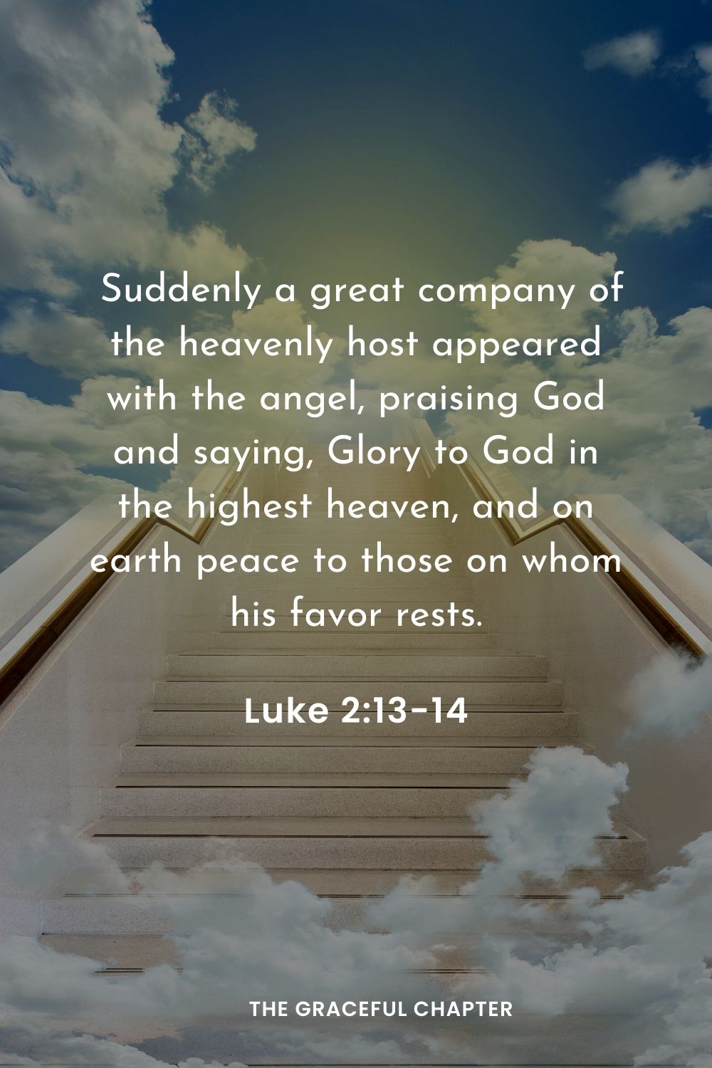  Suddenly a great company of the heavenly host appeared with the angel, praising God and saying, Glory to God in the highest heaven, and on earth peace to those on whom his favor rests.