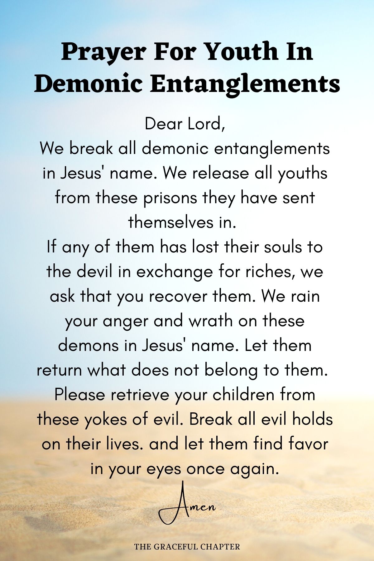 Prayer for youth in demonic entanglements