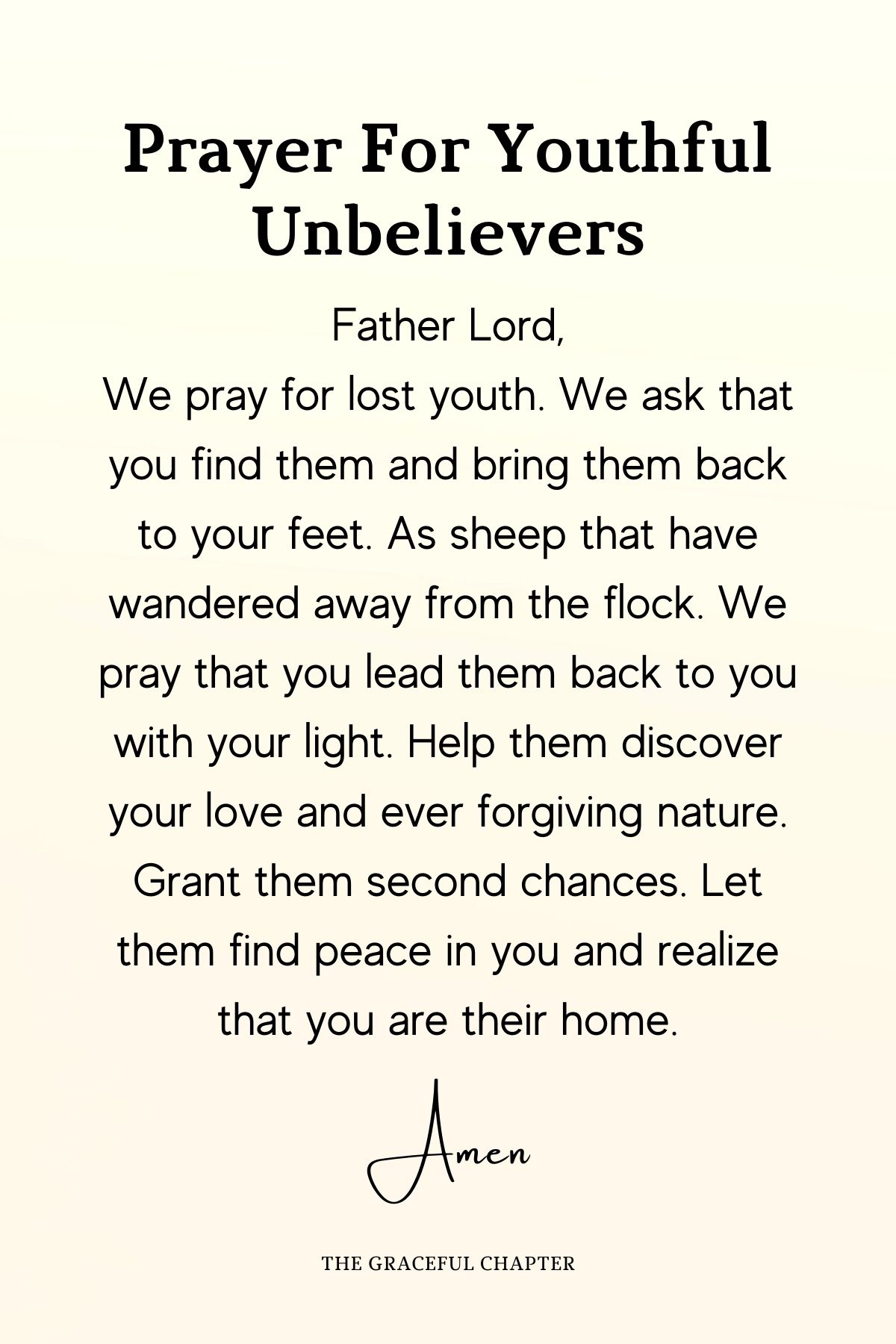 Prayer for youthful unbelievers