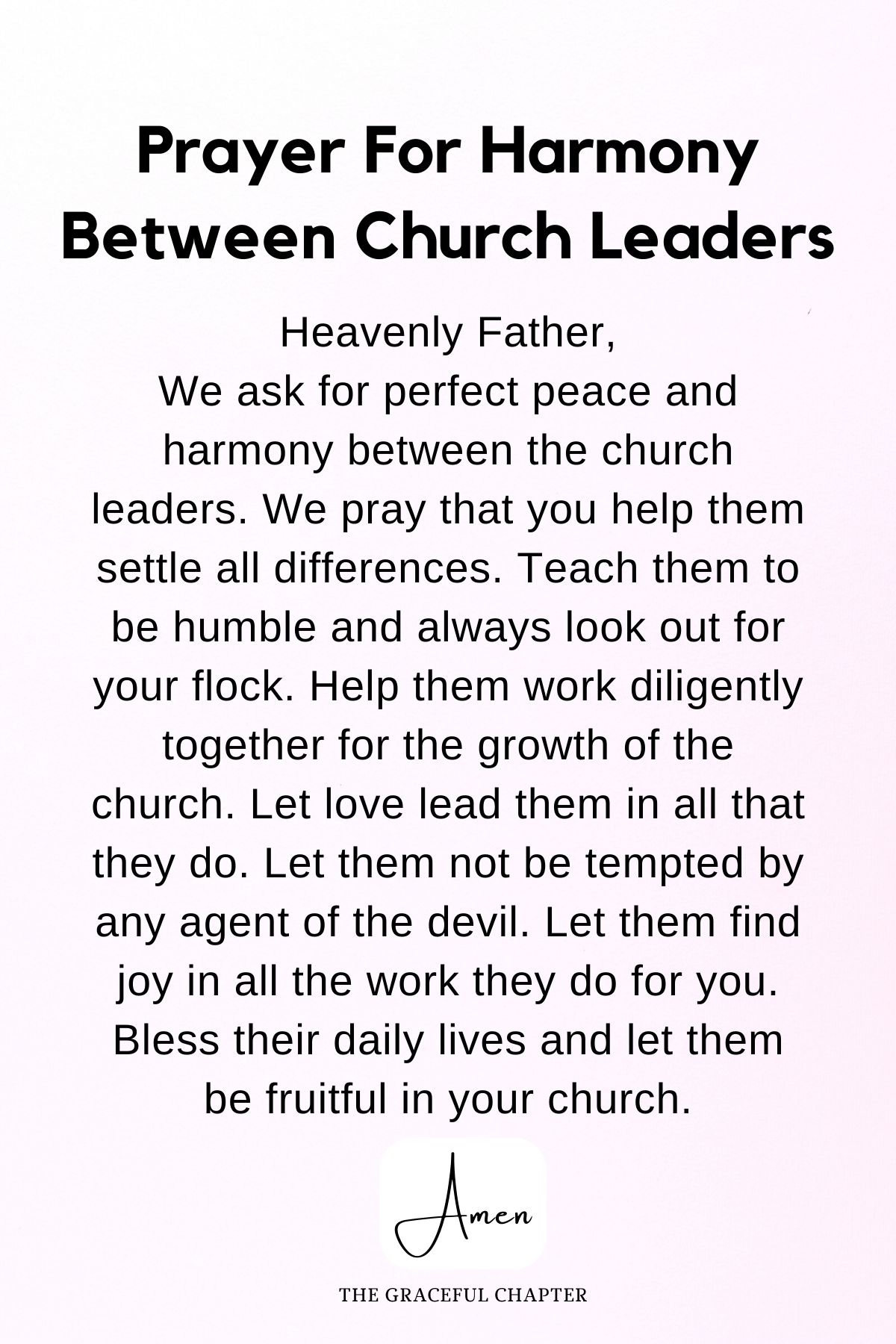 Prayer for harmony between church leaders