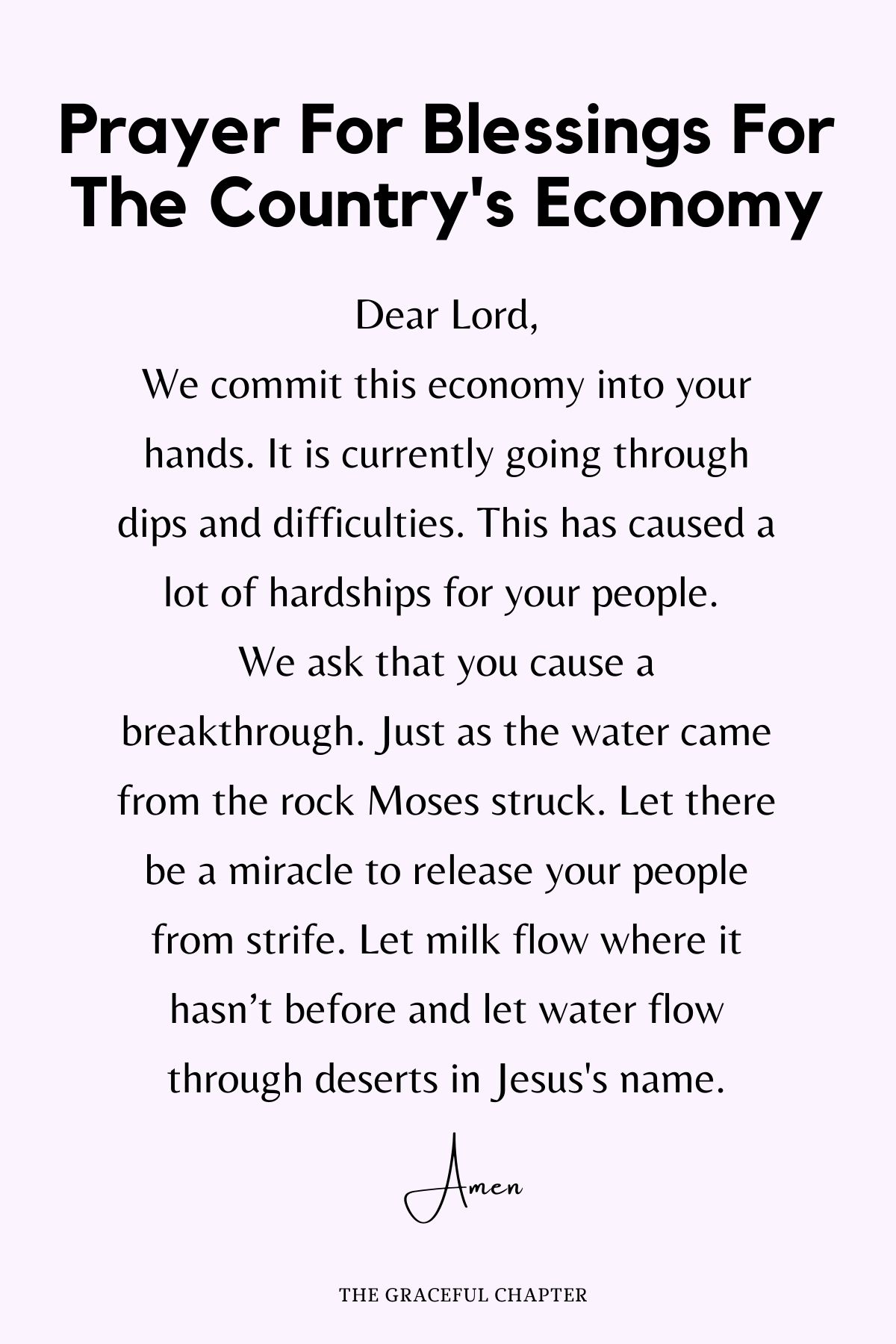 Prayer for blessings for the country's economy
