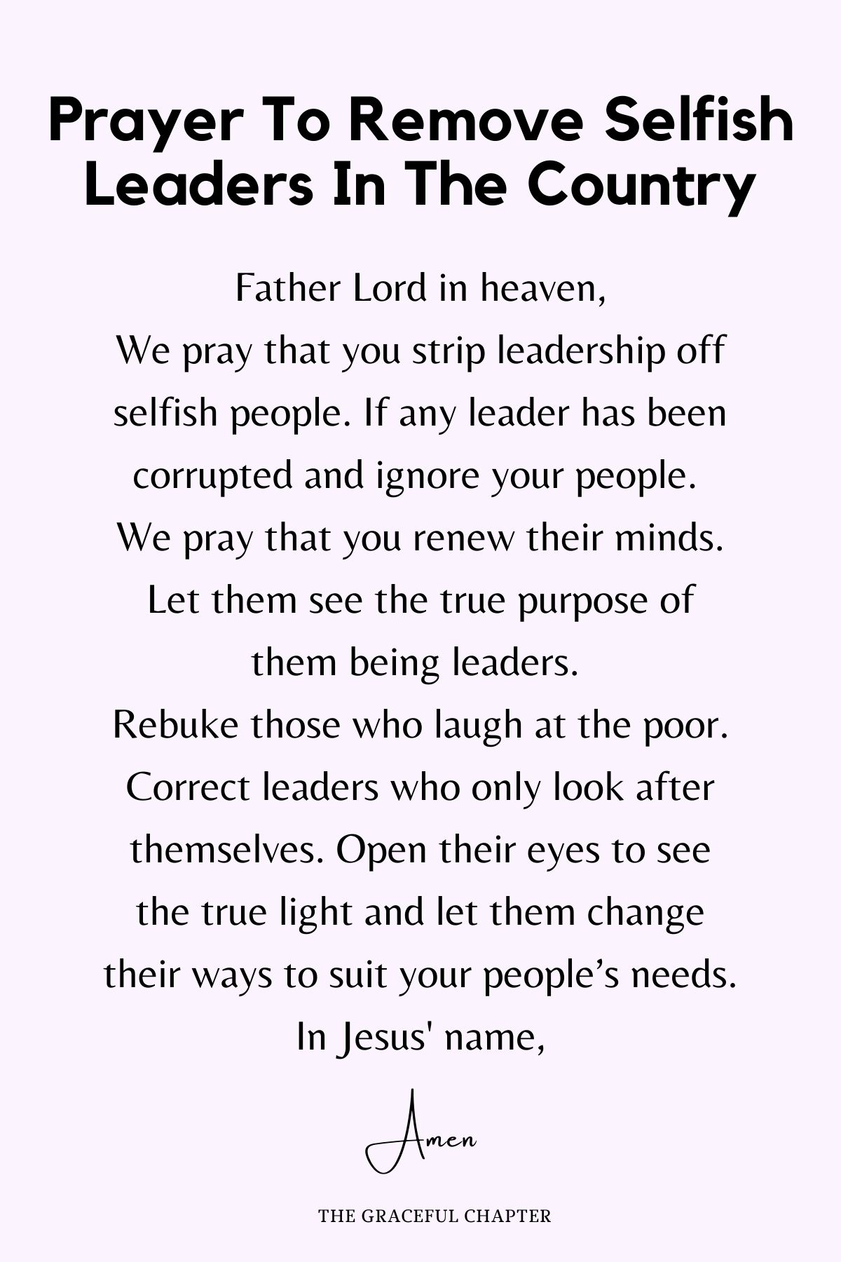 Prayer to remove selfish leaders in the country