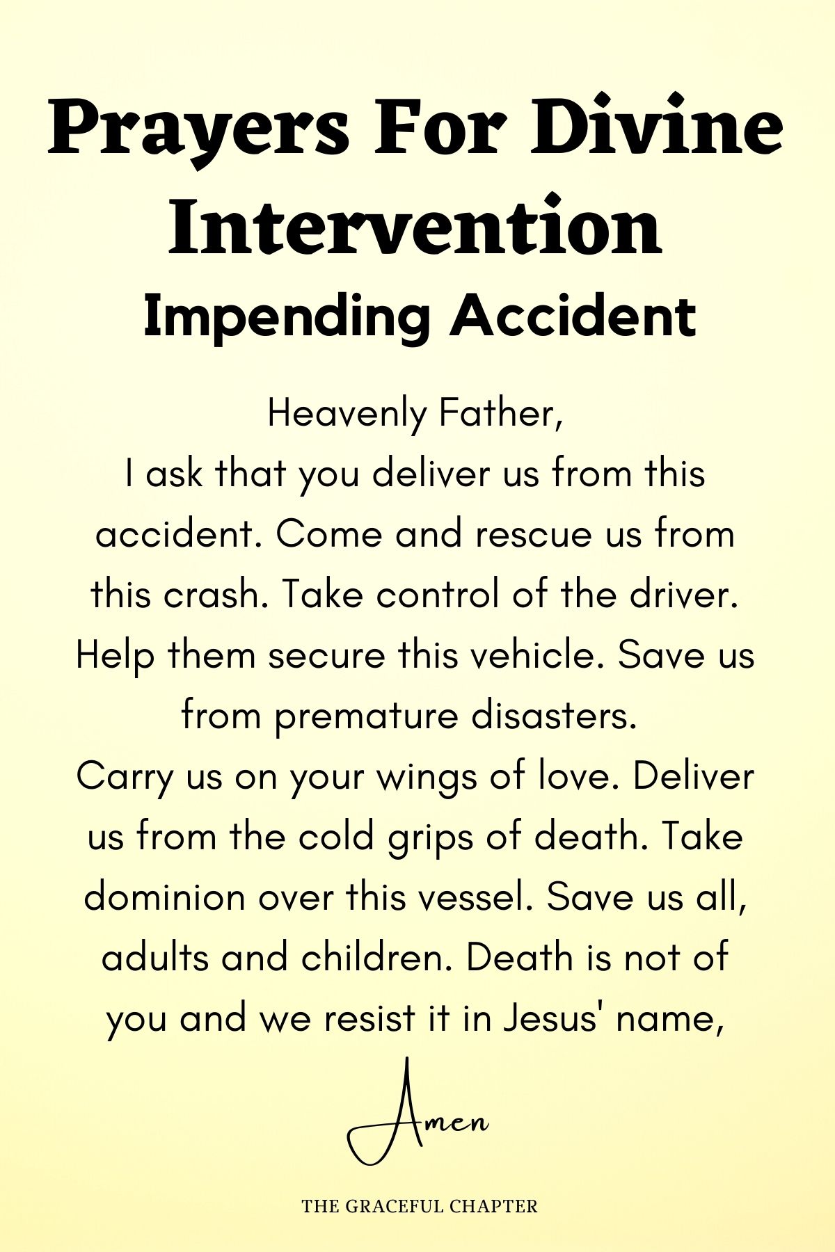 Prayer for divine intervention Impending accident