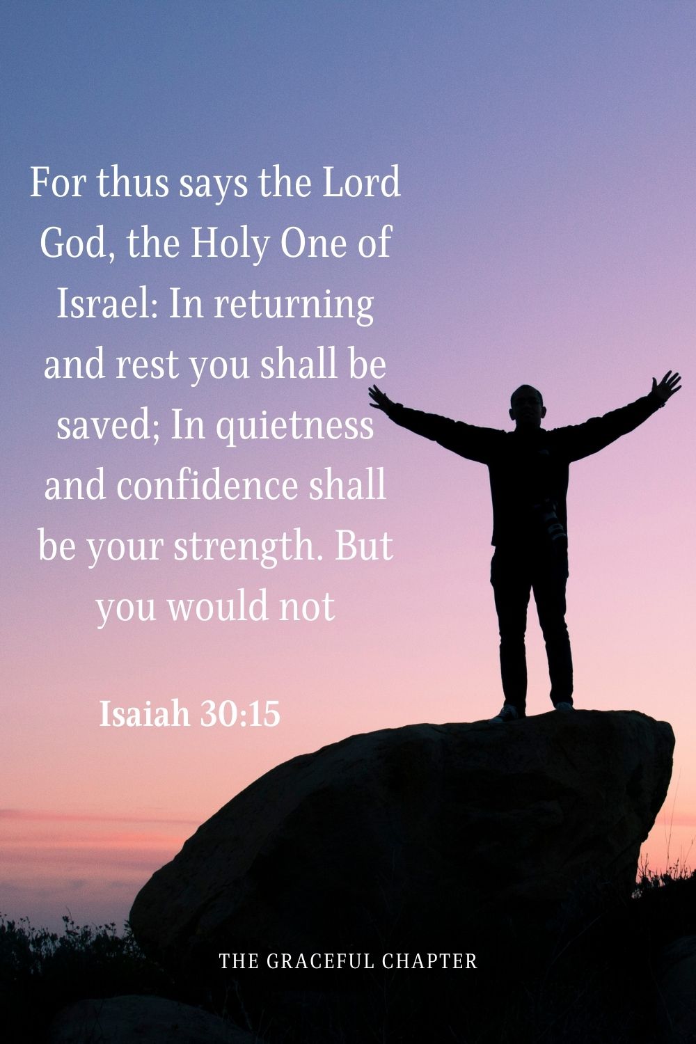 For thus says the Lord God, the Holy One of Israel: In returning and rest you shall be saved; In quietness and confidence shall be your strength. But you would not,