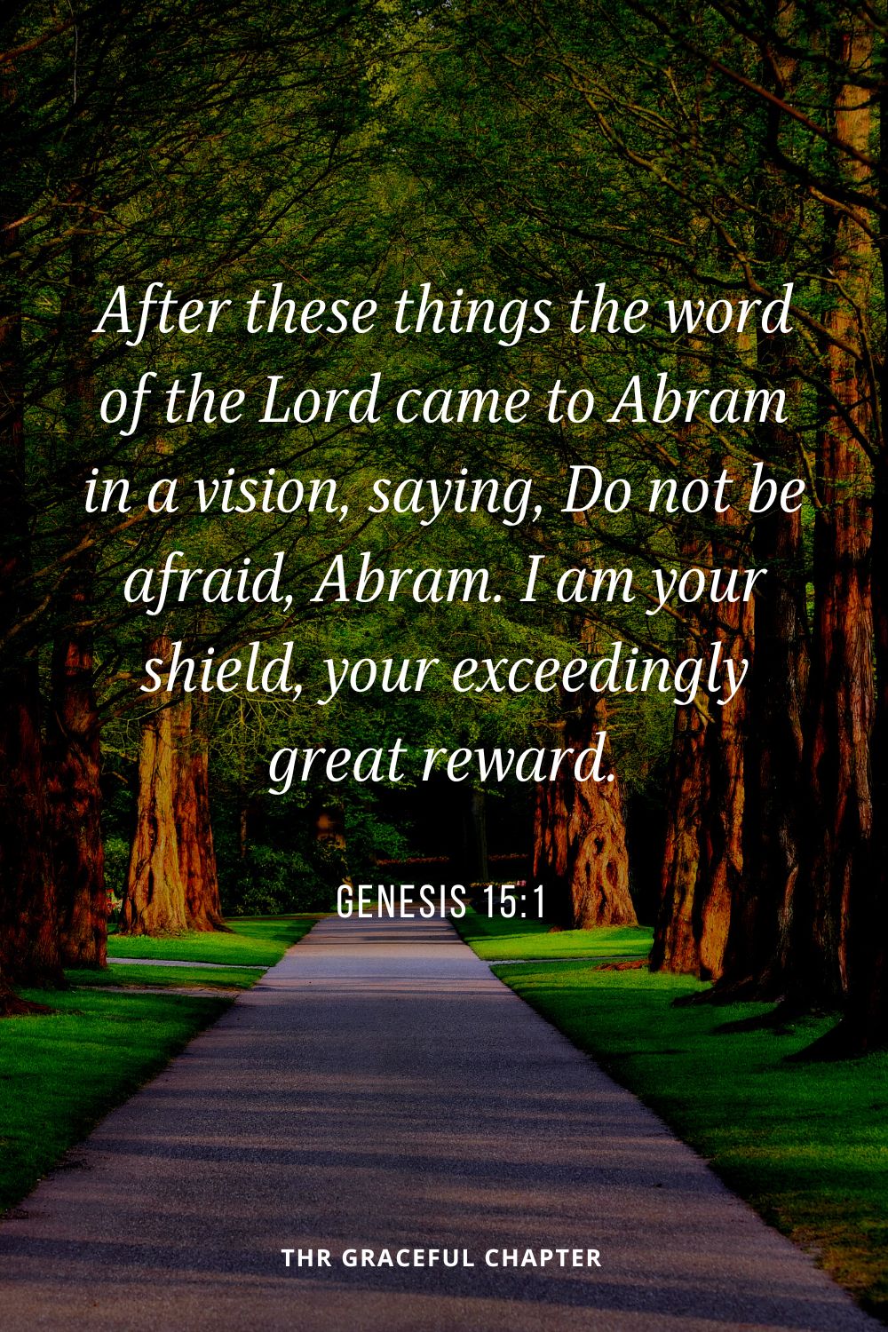 After these things the word of the Lord came to Abram in a vision, saying, Do not be afraid, Abram. I am your shield, your exceedingly great reward.”