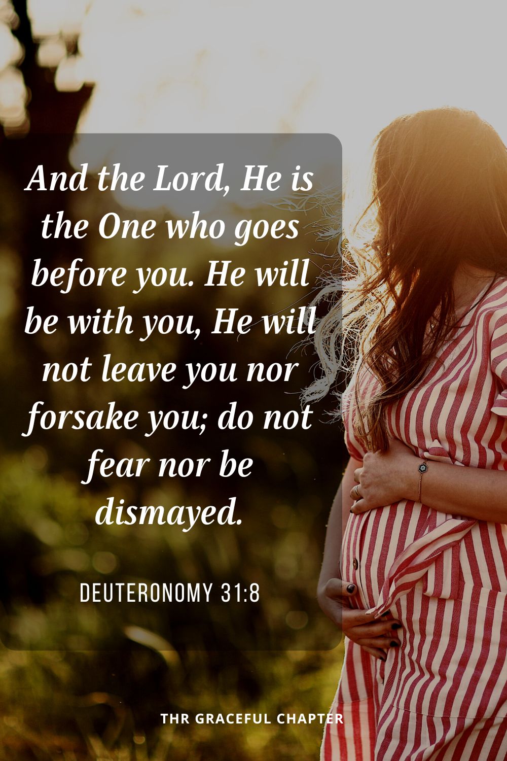And the Lord, He is the One who goes before you. He will be with you, He will not leave you nor forsake you; do not fear nor be dismayed.Deuteronomy 31:8