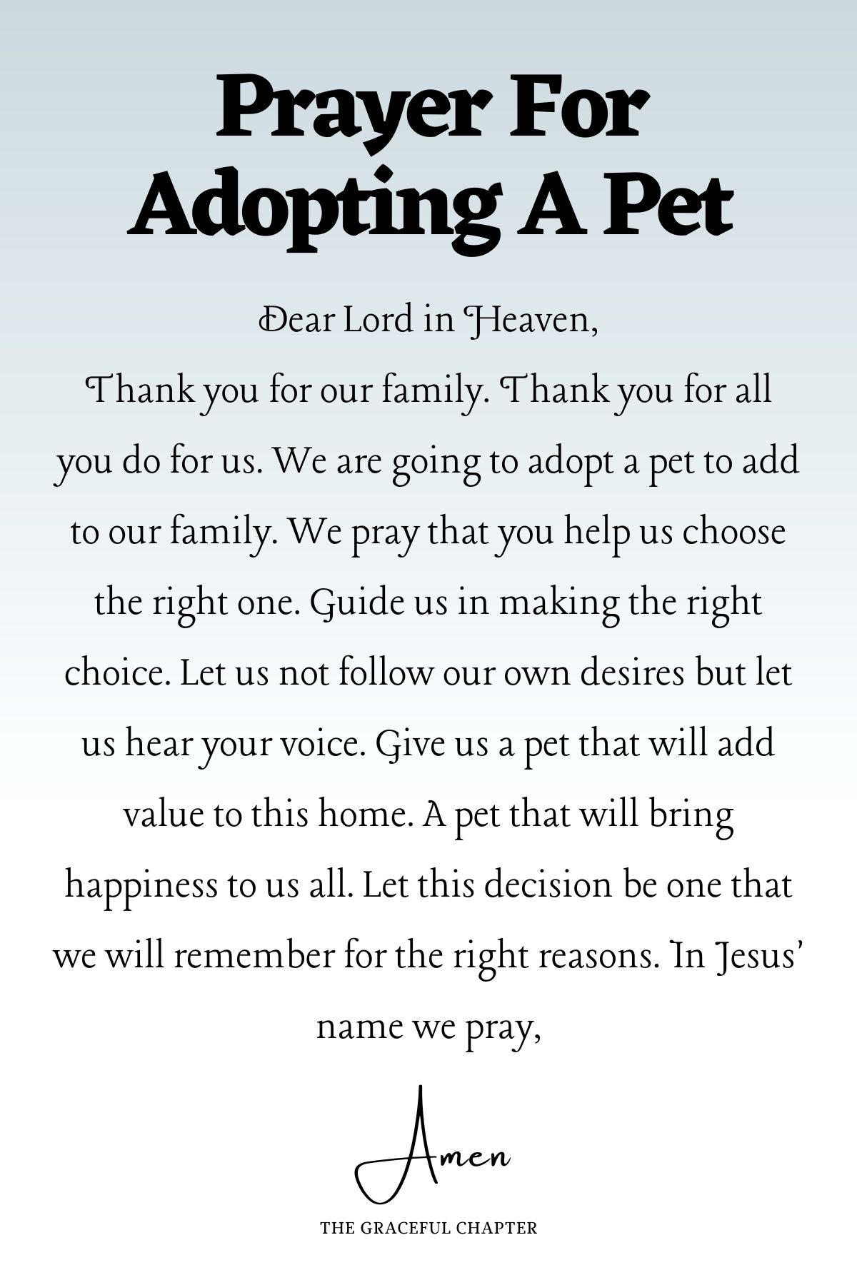 Prayer for adopting a pet