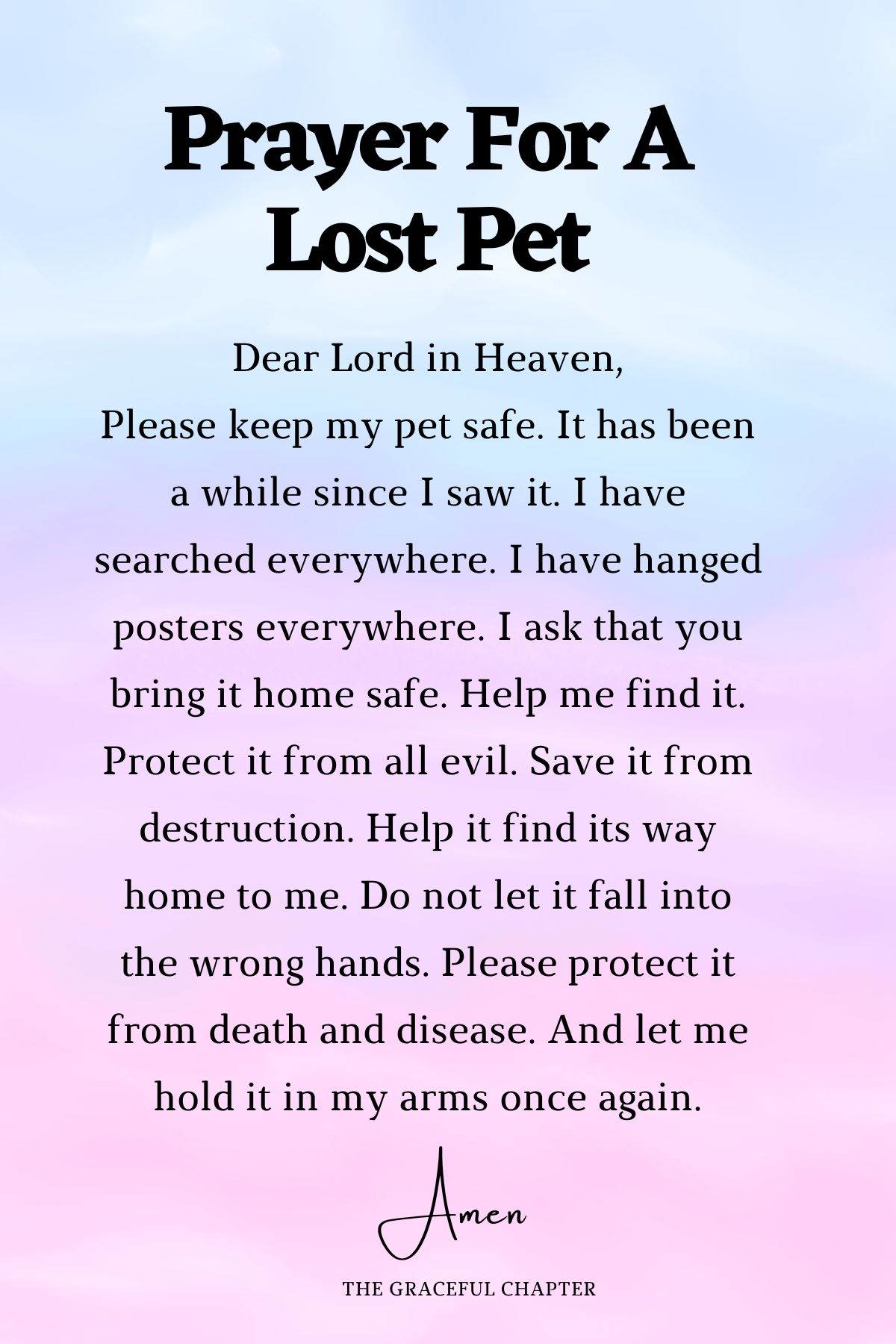 Prayer for a lost pet - prayers for pets