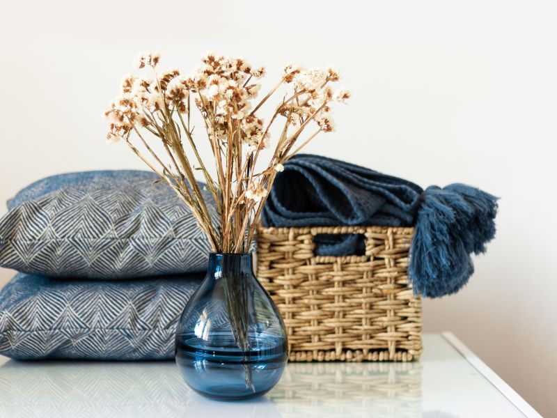 Use containers and baskets to store items