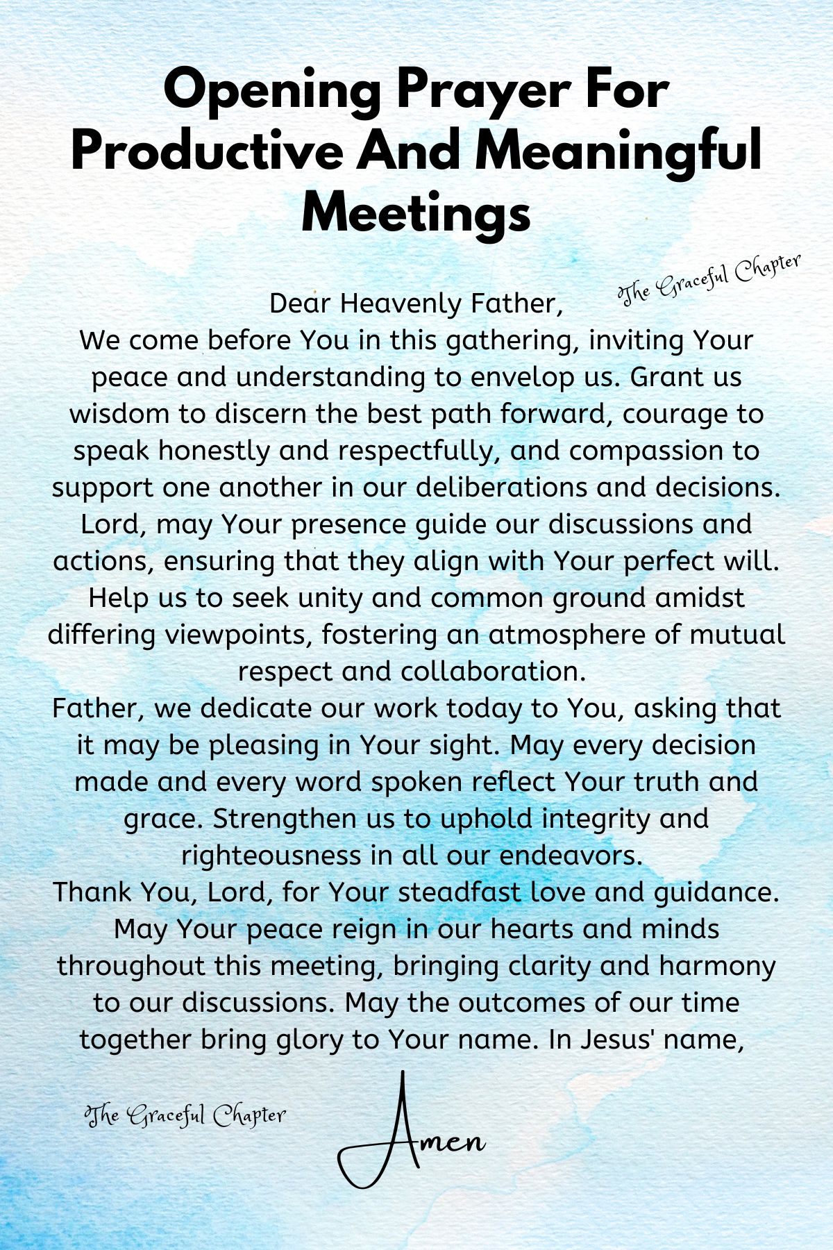 Opening Prayers For Meetings - The Graceful Chapter